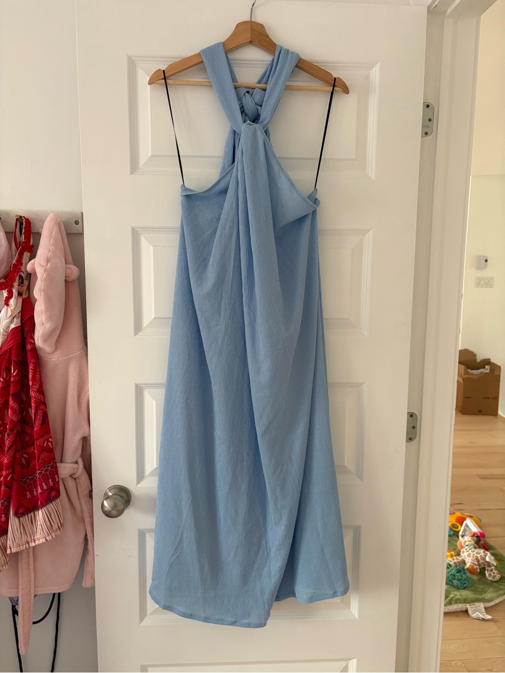 H&M Light Blue Halter Midi Dress with Braided Neck